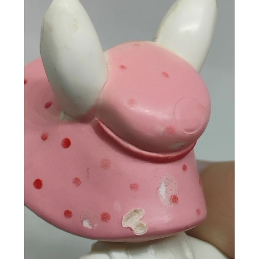 Easter Bunny Rabbit Girl Mini Figure Basket Eggs Pink Bonnet Spring Decor FLAWED